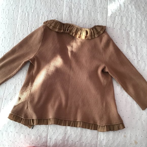 Brown silk ruffle trim double zipper top - Picture 4 of 7